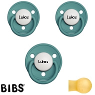 Bibs de LUX Schnuller mit Namen, Rund, Latex, Gr. 1, (Island Sea - HK), 3'er Pack